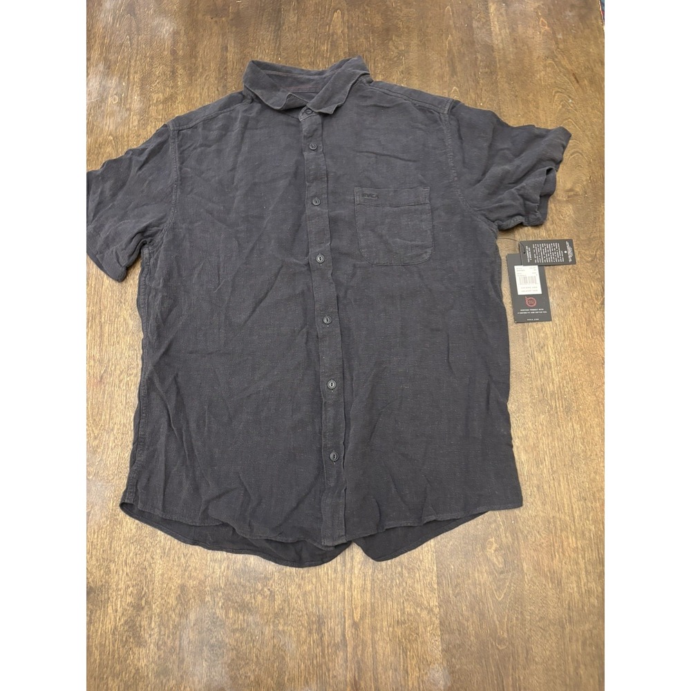 RVCA Men's PTC Woven Short Sleeve Shirt Black Medium Easy Fit